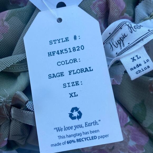 Hippie Rose' Sage floral Ruched Mesh Mini Dress - Picture 7 of 10